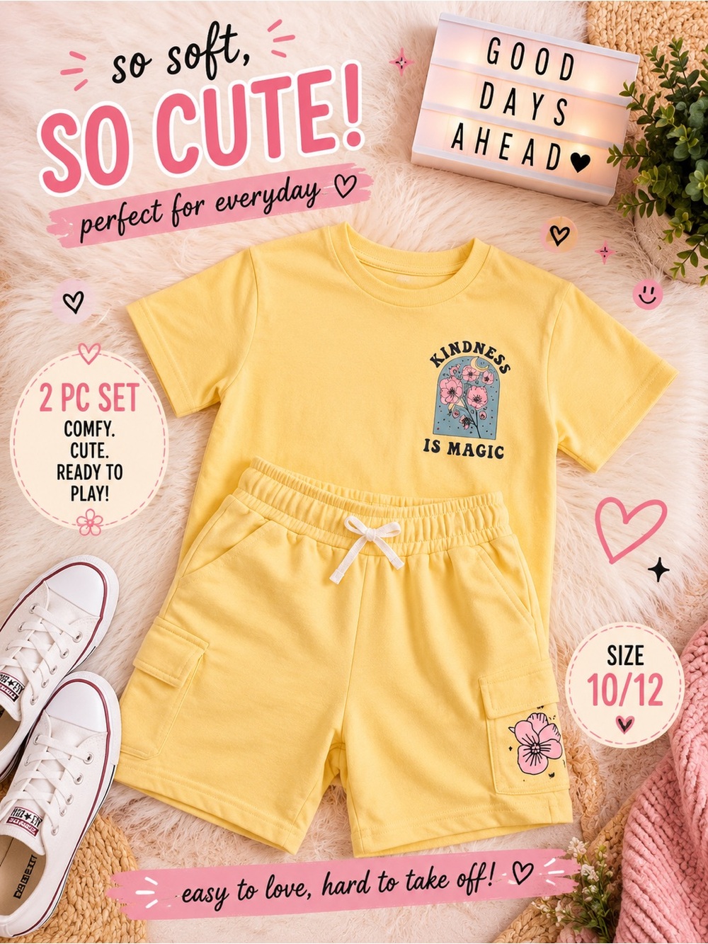 Kids' Yellow 'Kindness Is Magic' Matching Short Set